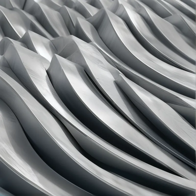 Curved grey surfaces ripple into peaks catching bright light on the edges.