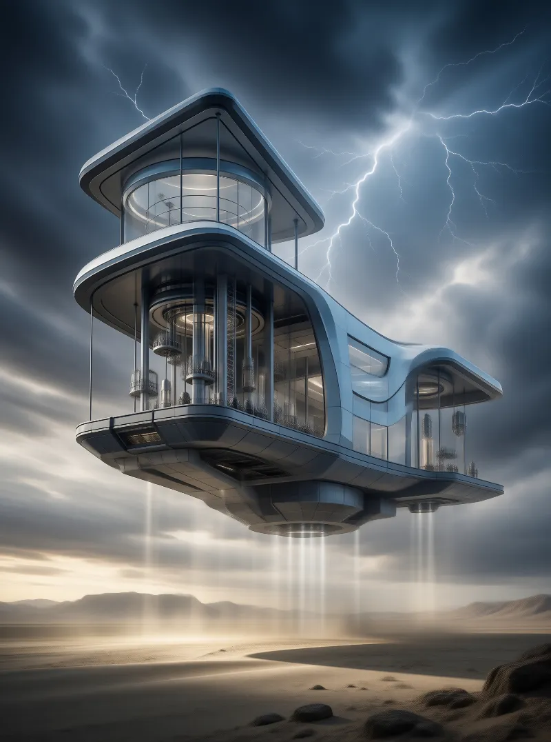 Floating SciFi Tower in Storm