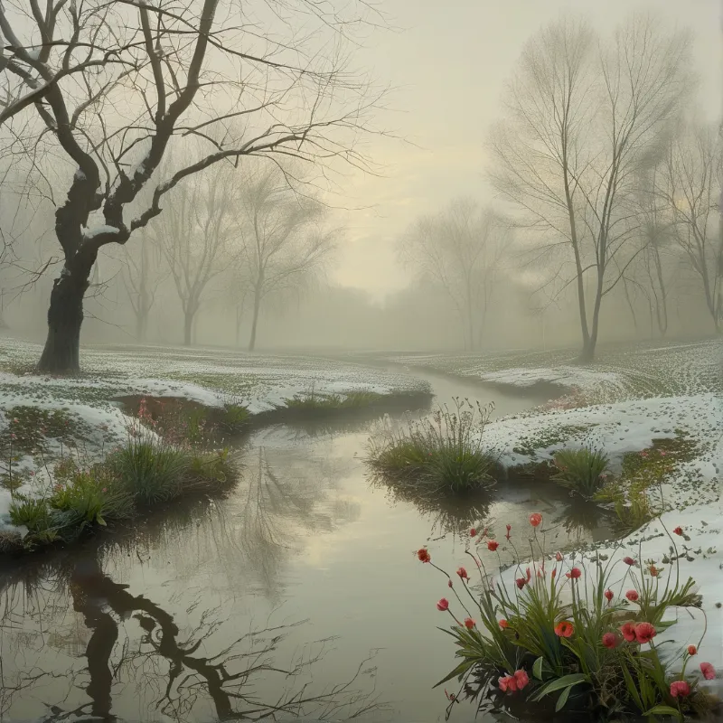 Misty Snowy Stream
