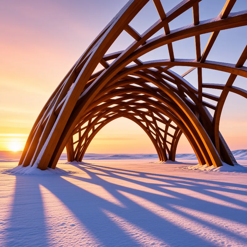 Wooden Arch in Snowy Landscape