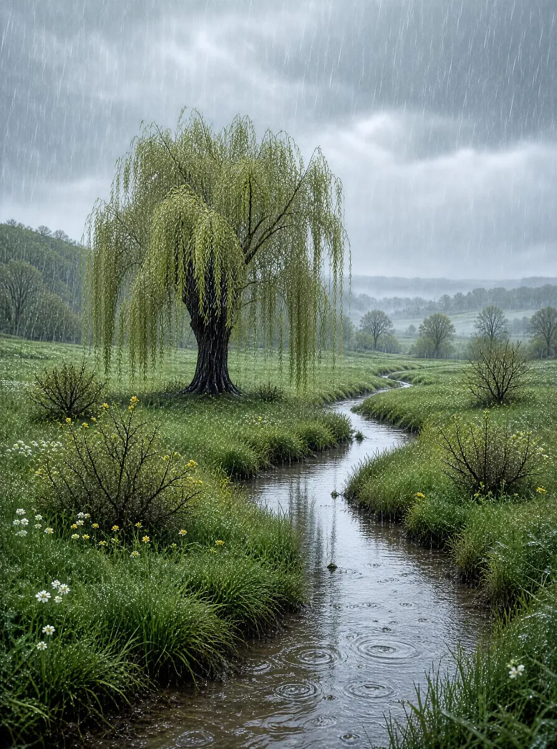 Weeping Willow in the Rain