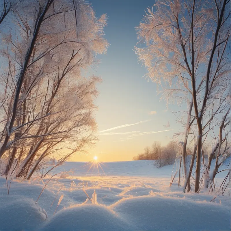 Sunlit Frosty Trees in Winter