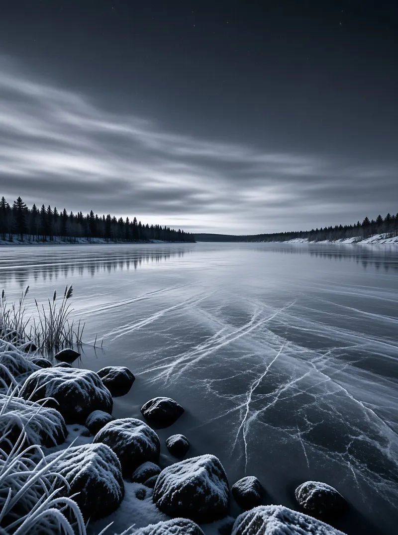 Frozen Lake at Night