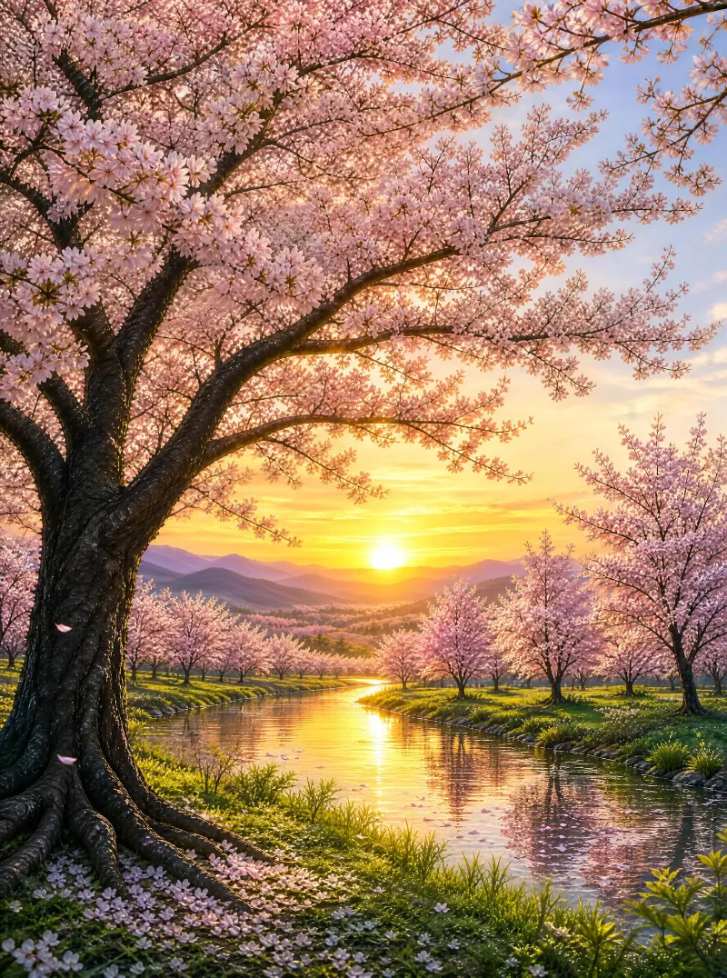 Cherry Blossoms at Sunset
