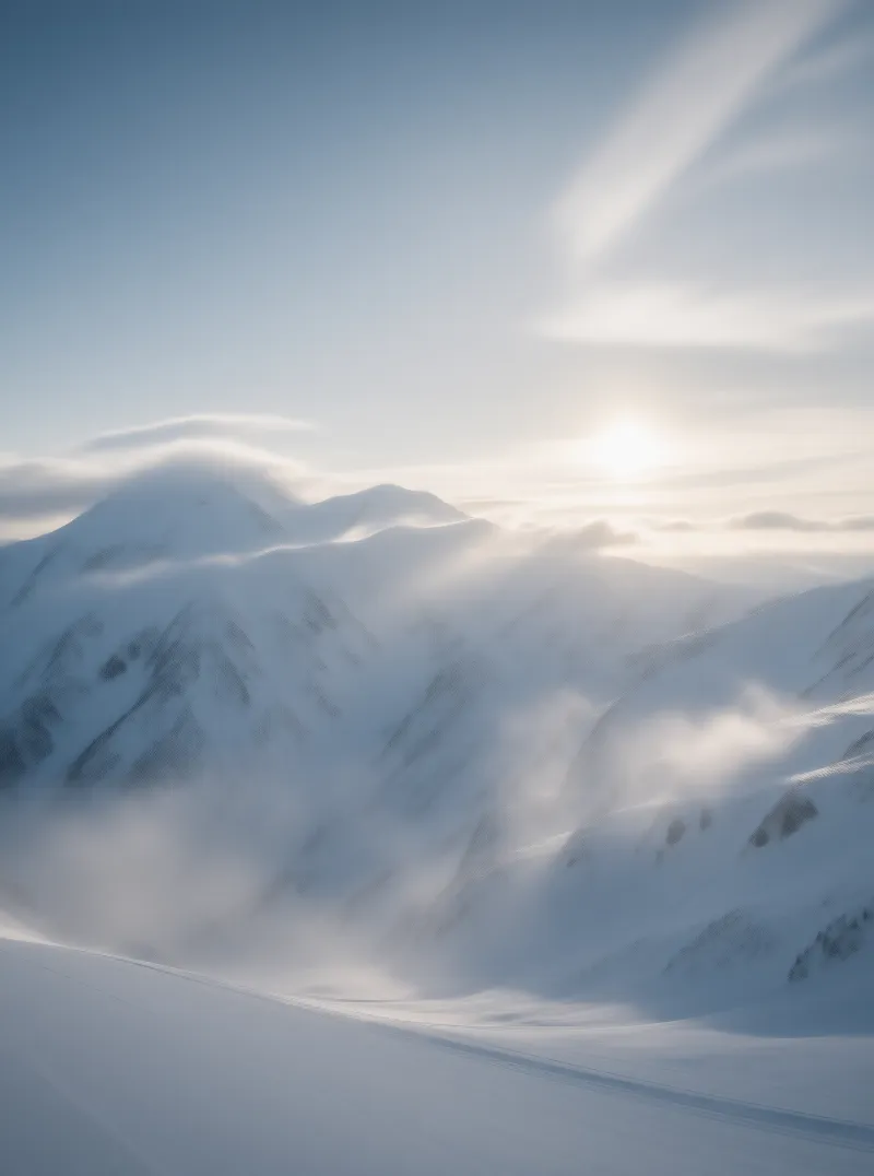 Sunlit Snowy Mountain Peaks