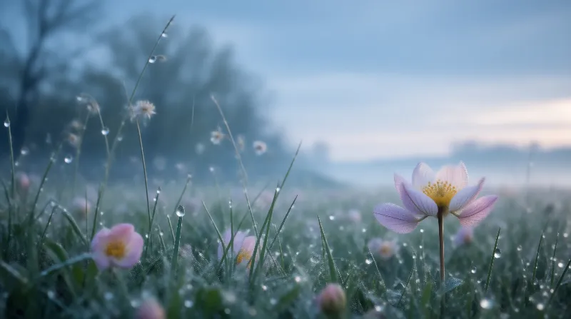 Morning Meadow with Dewdrops