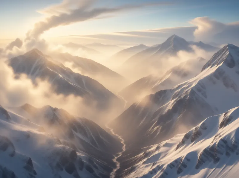Snowy Mountain Peaks at Dawn