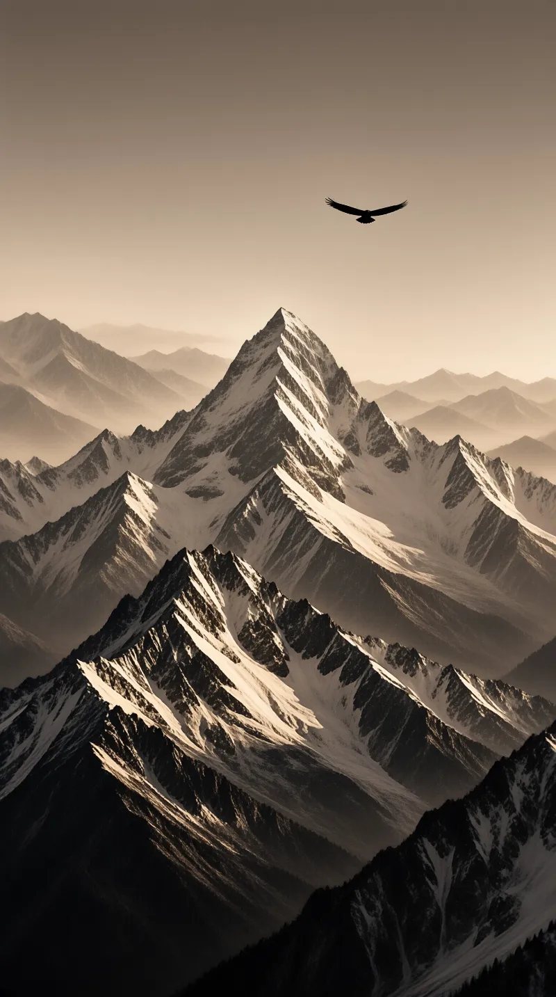 Raptor Soaring Above Snowy Alpine Peaks