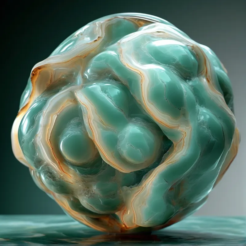 Agate stone displaying turquoise and white layers with orange accents under soft illumination