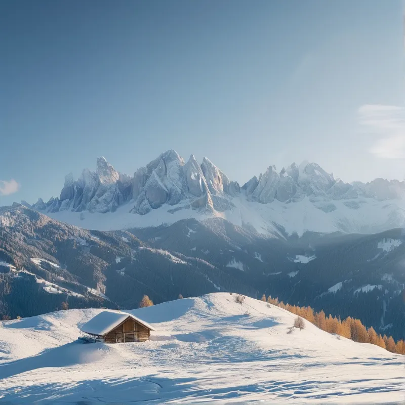 Snowy Alpine Cabin Landscape