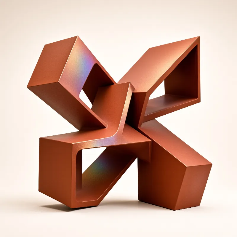 Interlocking matte terracotta blocks form a star like shape with sharp triangular openings on a plain cream setting.