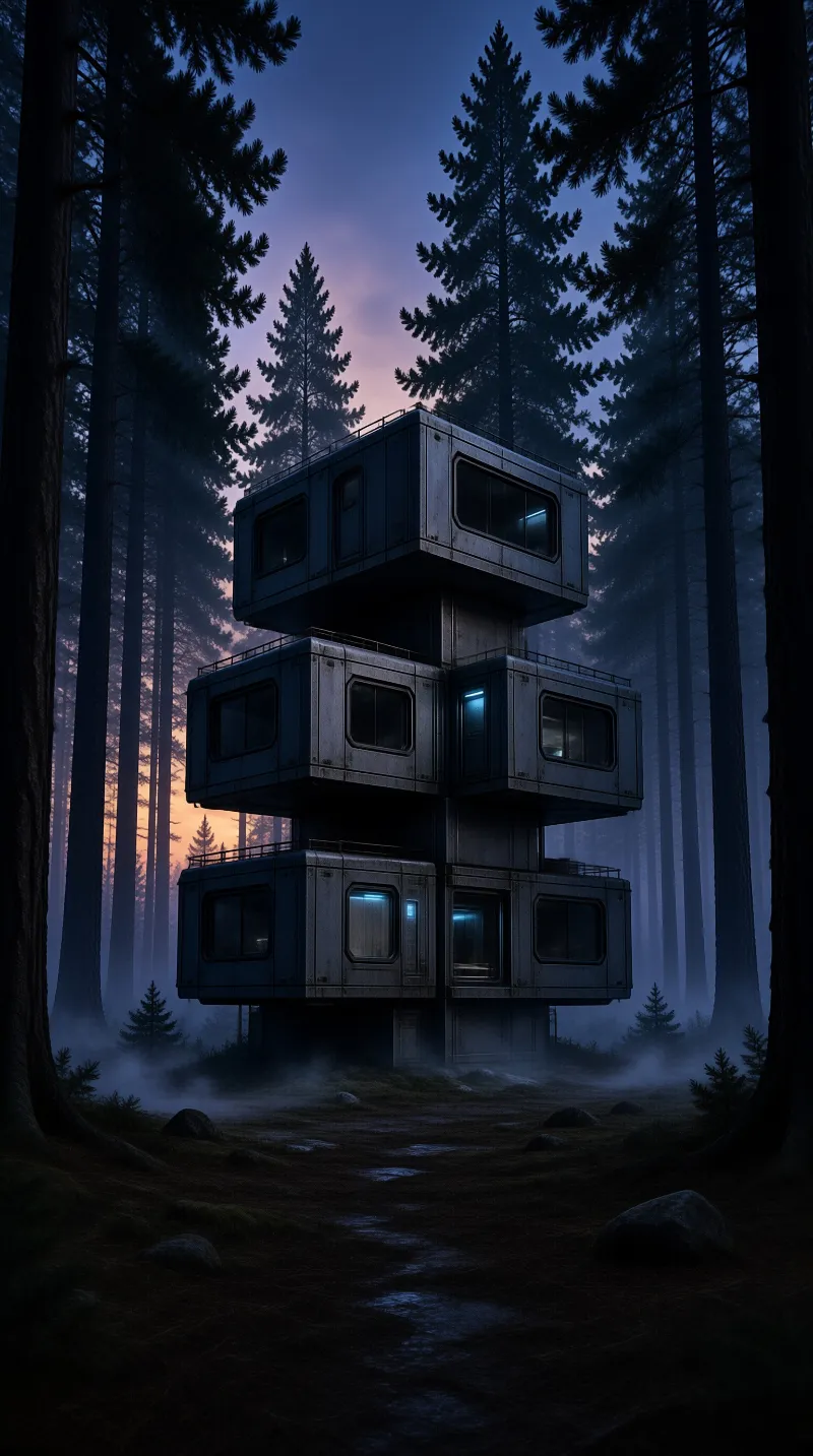 Floating Tower in Misty Forest