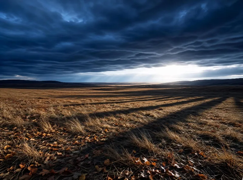 Autumn Prairie under Stormy Sky