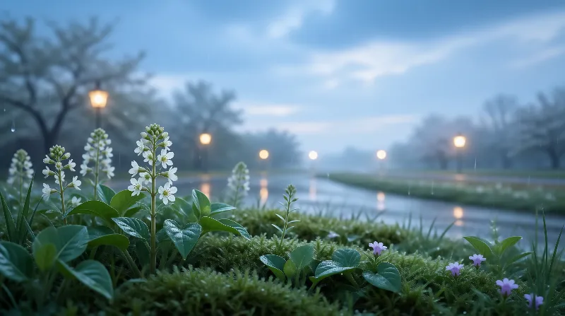 Twilight Garden in Rain