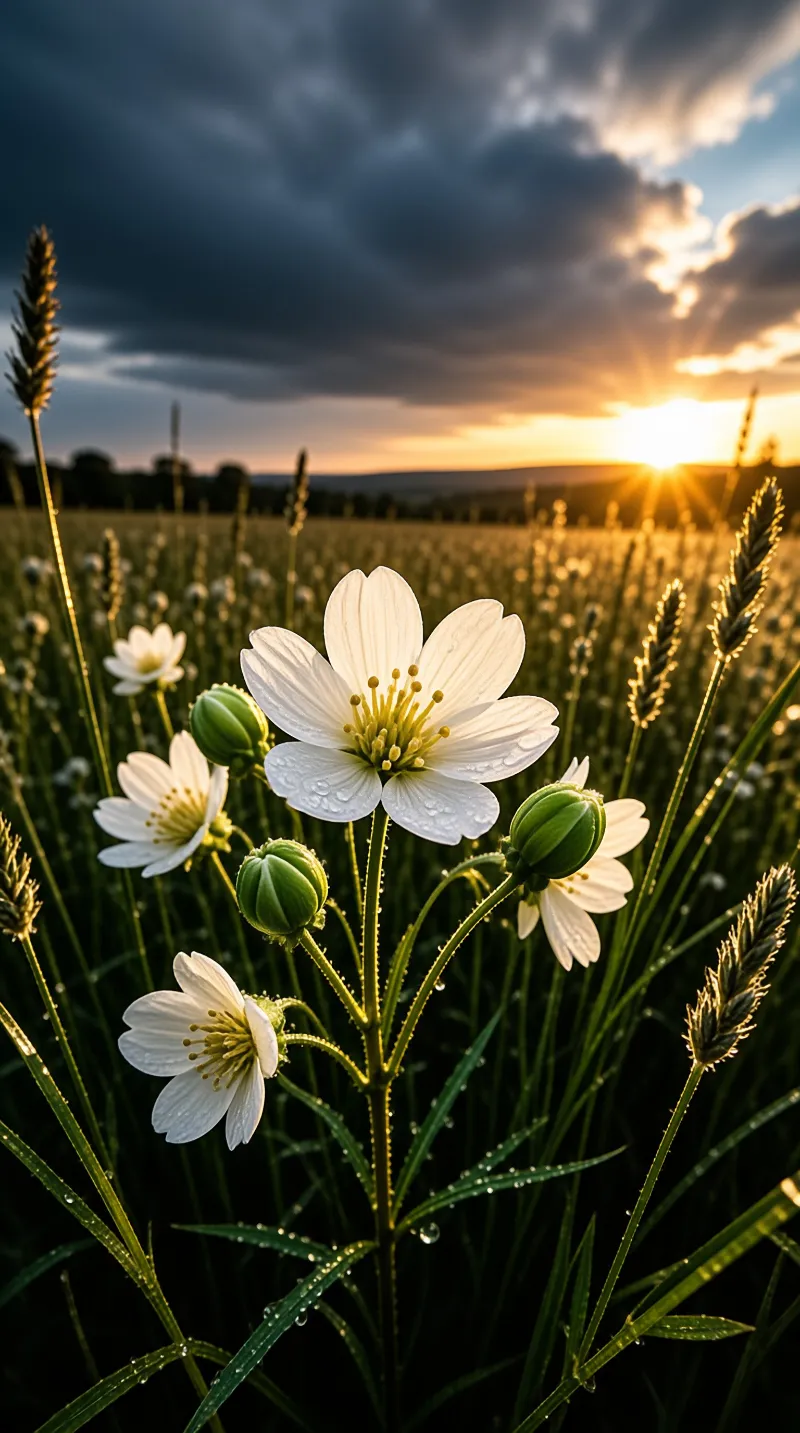 White Flowers at Sunset
