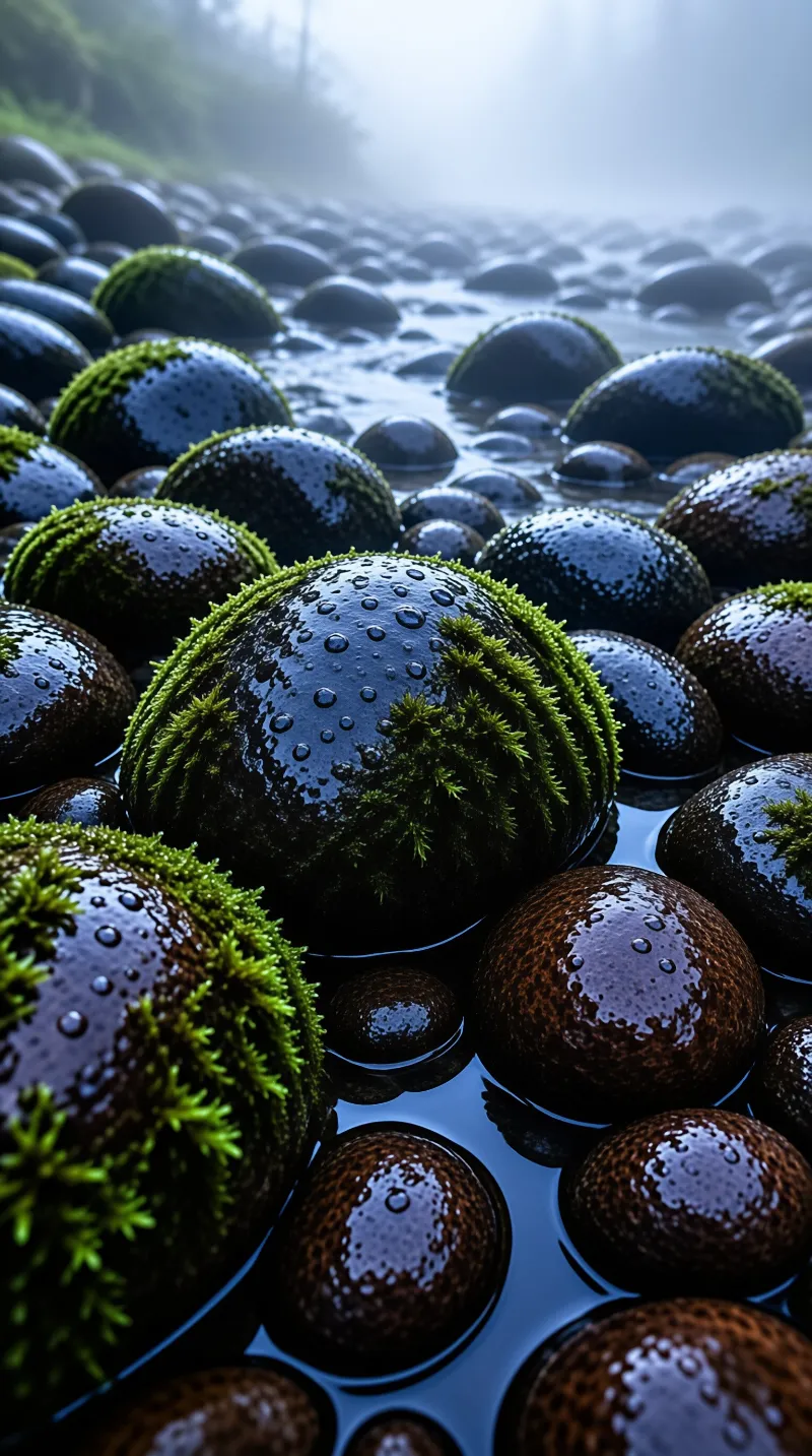 Misty Mossy Wet Pebbles