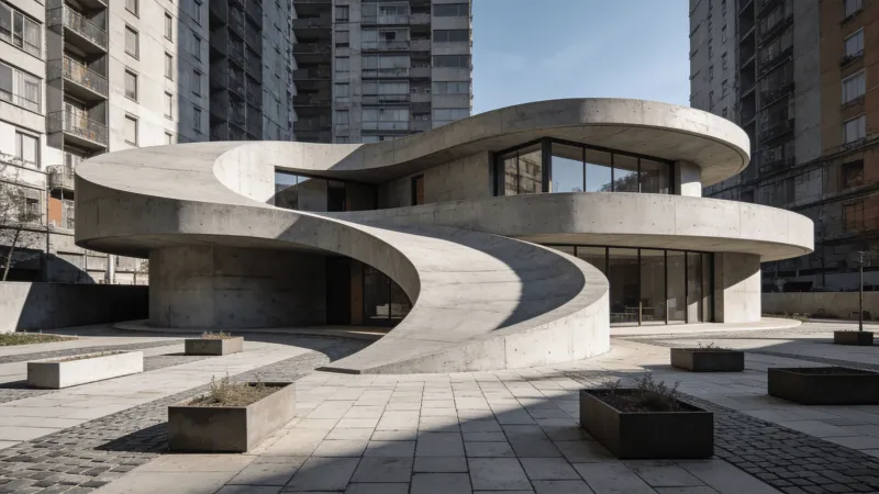 Villa with Curved Concrete — Urban Plaza