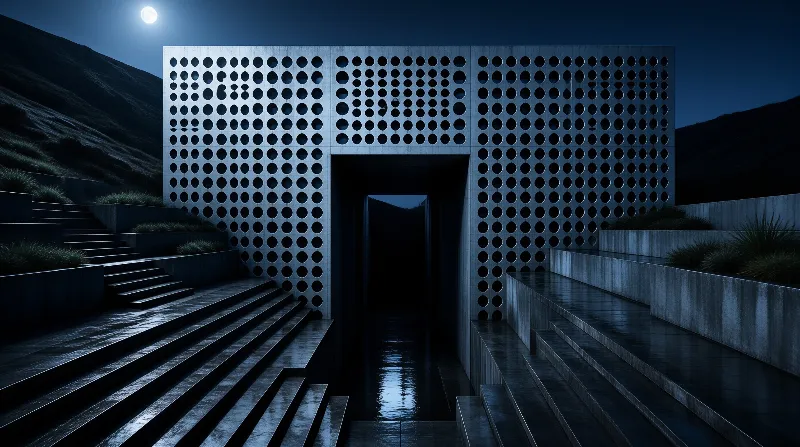 Perforated Wall Under Moon
