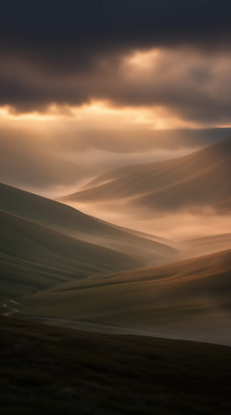 Golden Light Over Misty Hills
