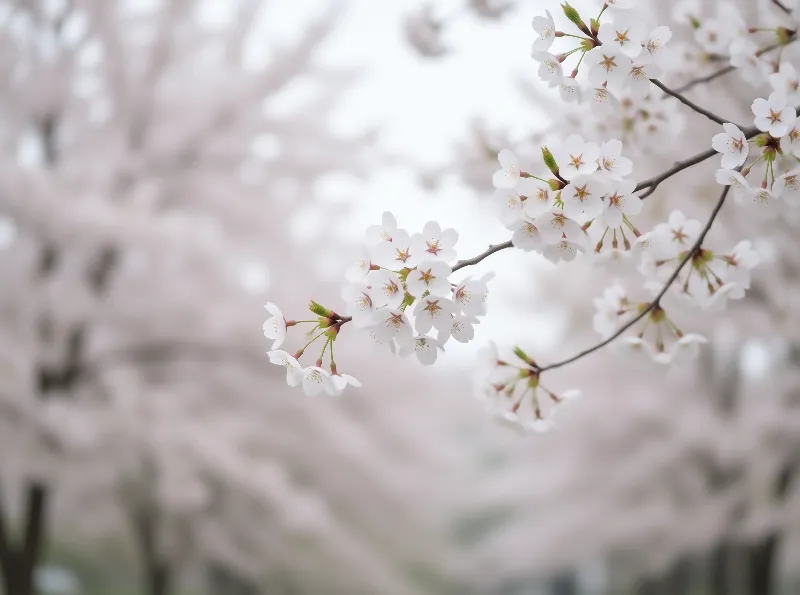 White Cherry Blossom Branches