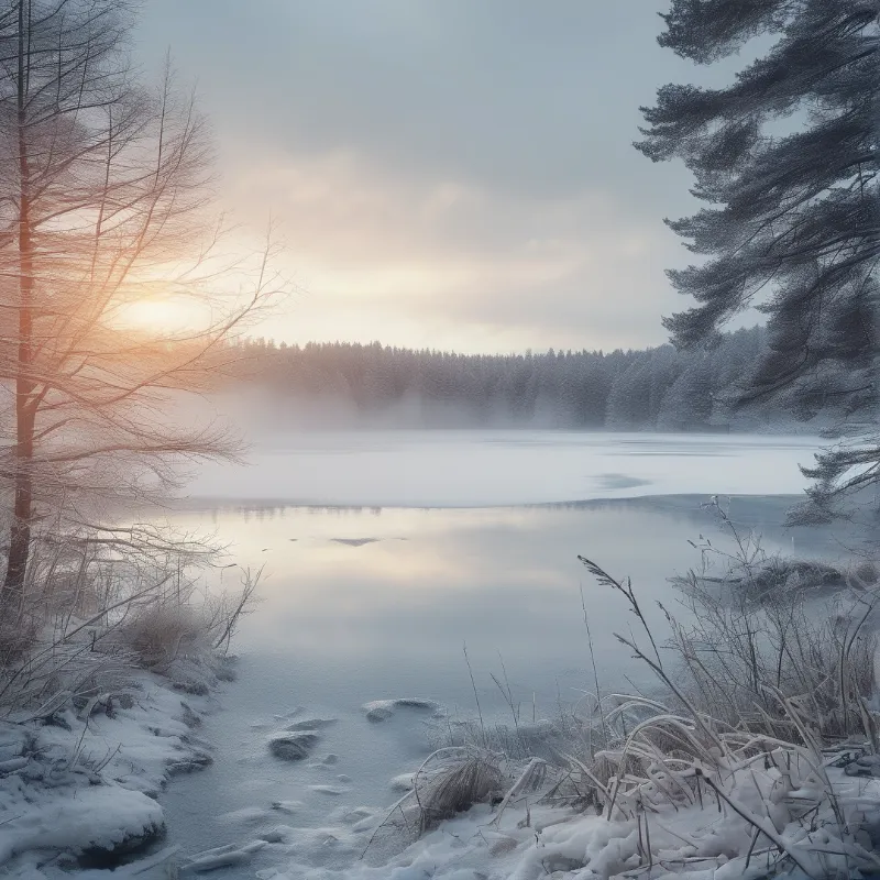 Serene Winter Lake Sunrise