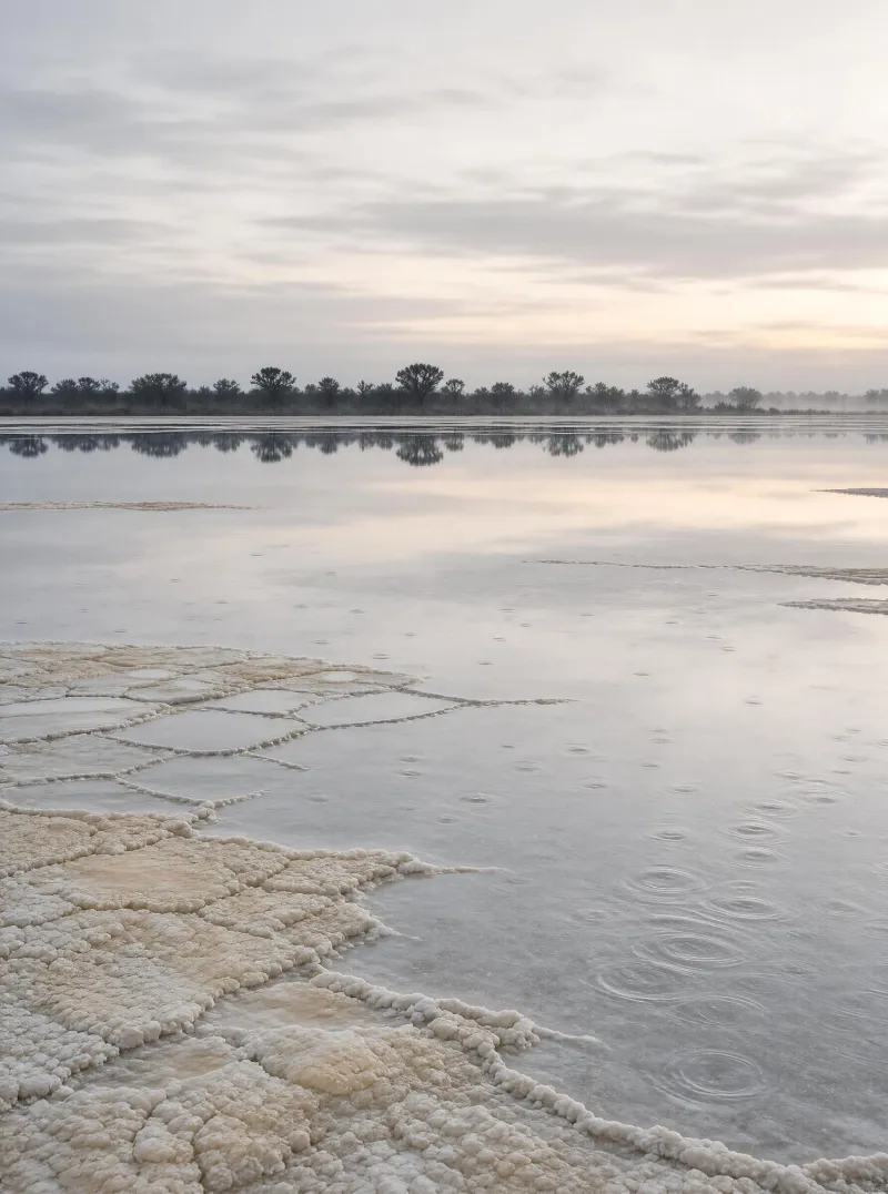 Salt Crystals on Water Surface