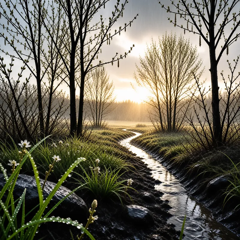 Misty Dawn Path in the Woods