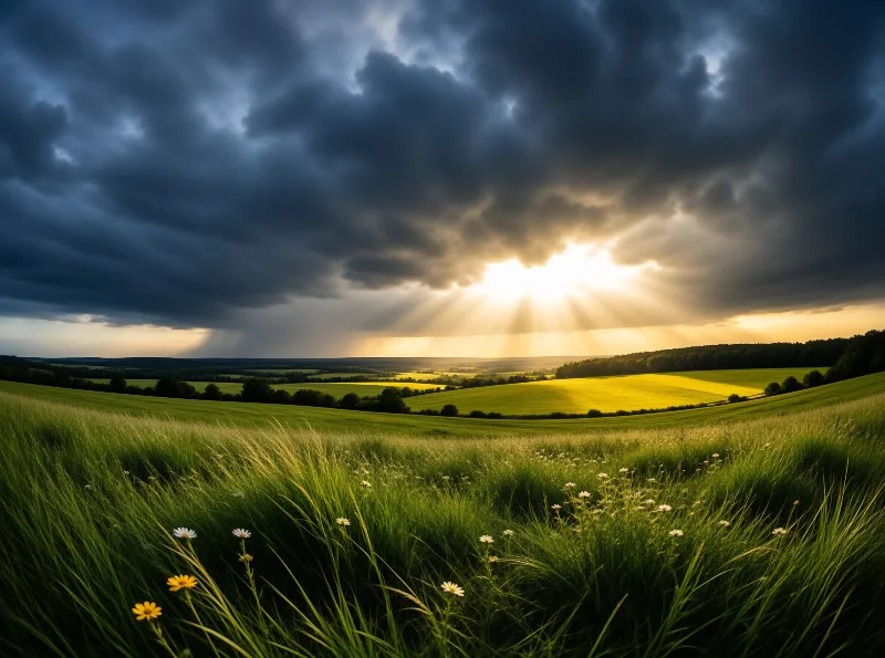 Sunbeams Over Green Fields
