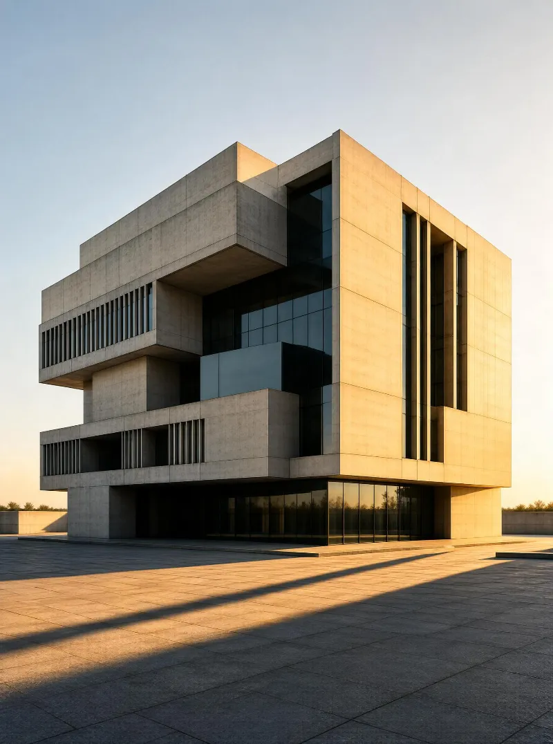 Modern Concrete Building with Geometric Design