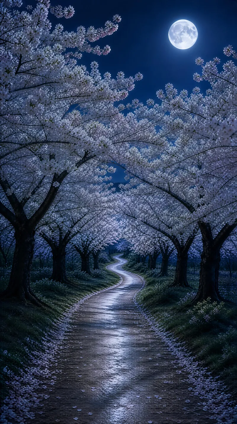Moonlit Cherry Blossom Path