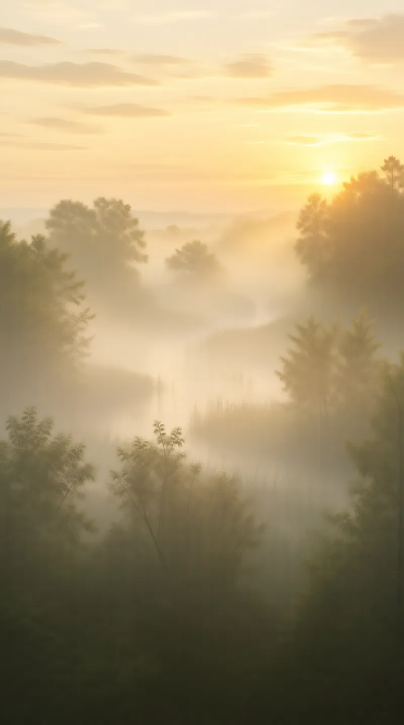 Misty Sunrise Over Valley