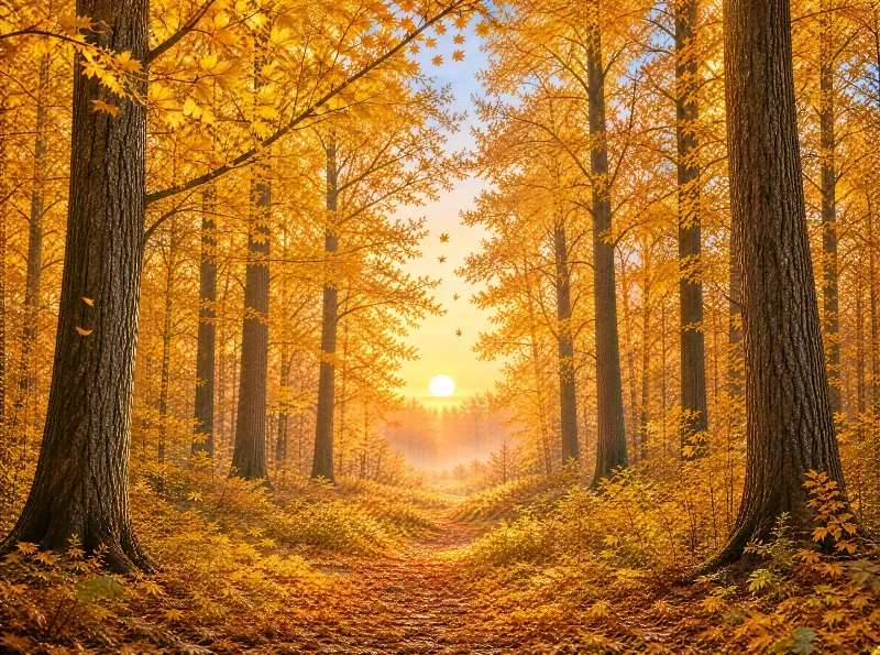 Golden Autumn Forest Sunset