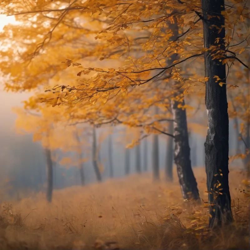 Misty Golden Autumn Woods