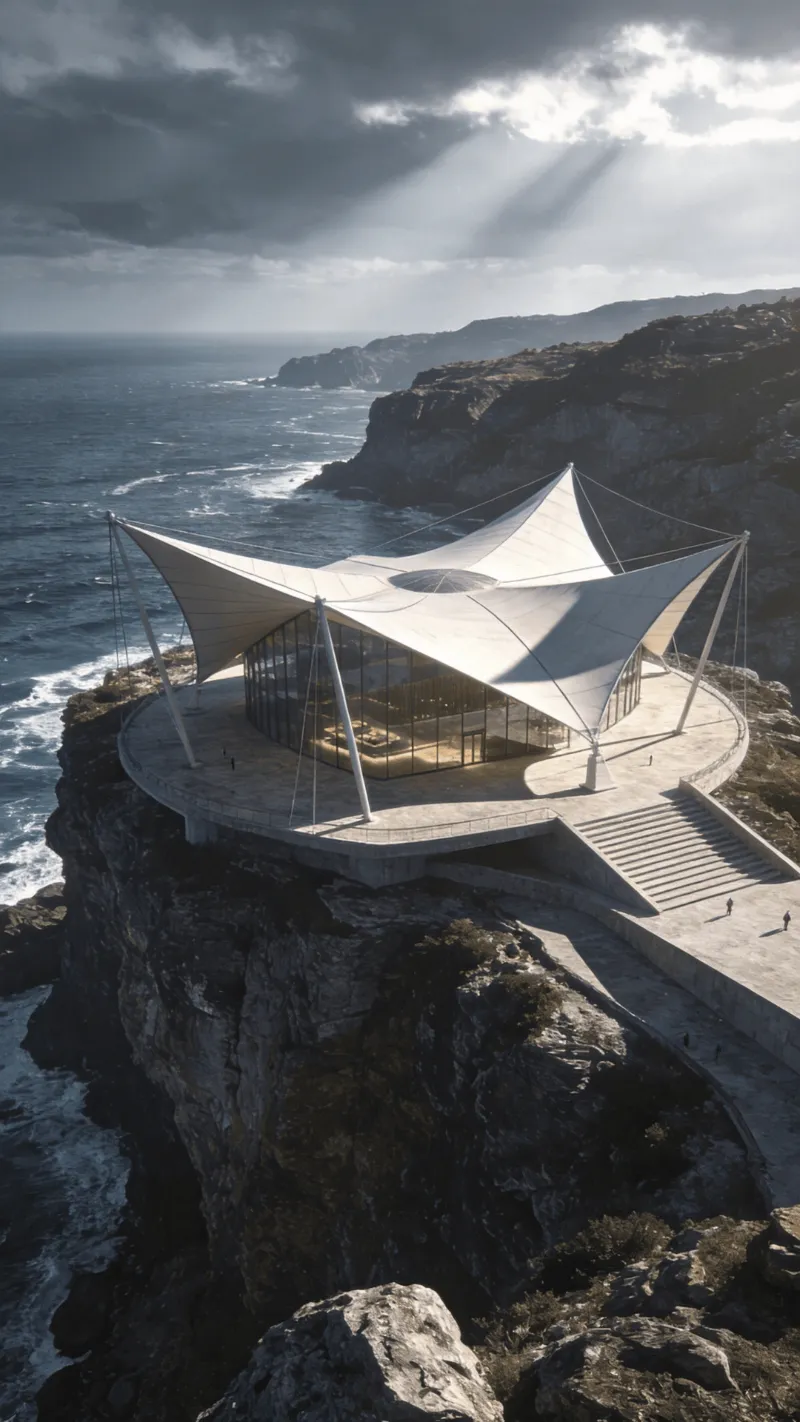 Museum with Tensile Structure — Coastal Cliff