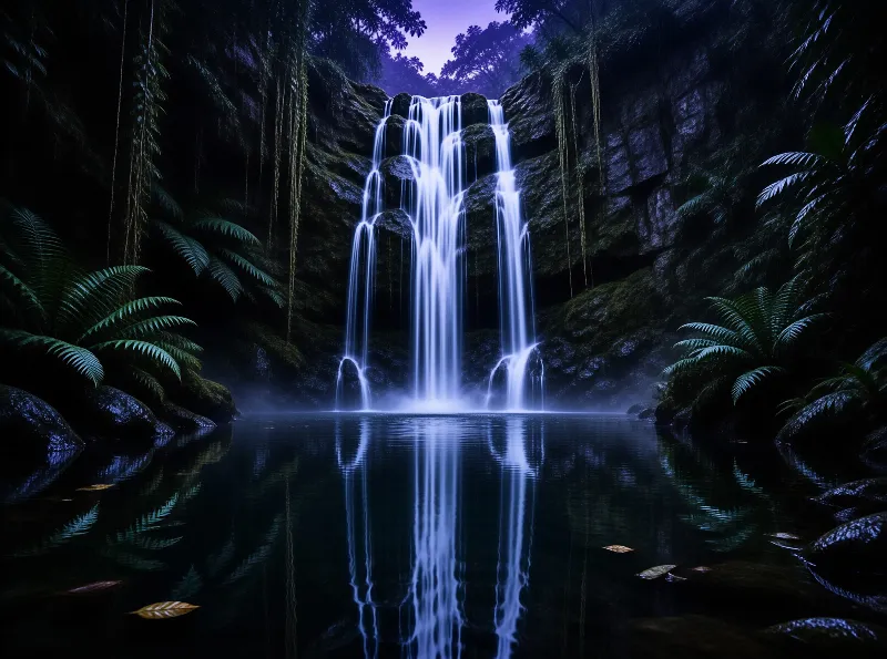 Mystical Glowing Waterfall