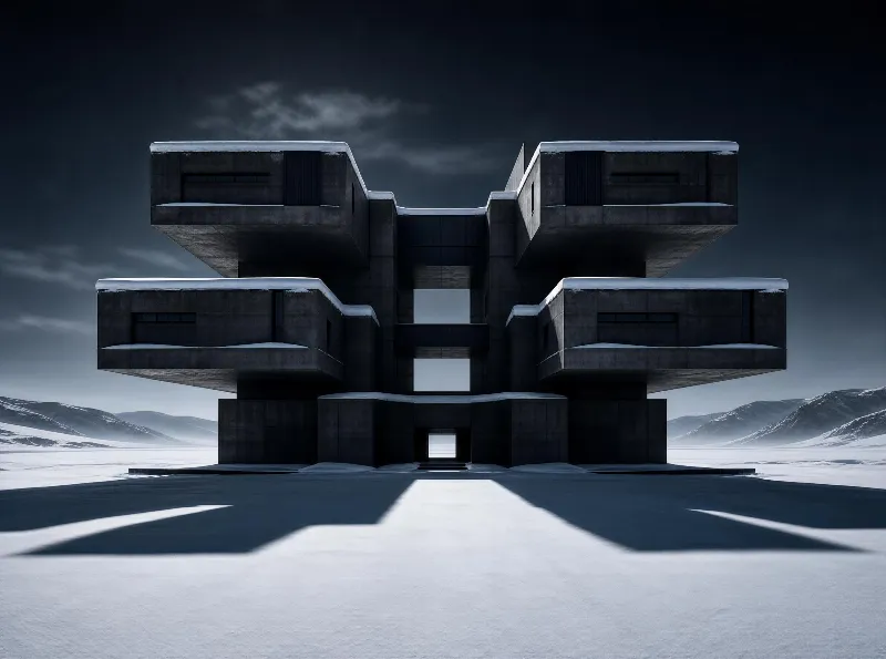 Modern Concrete Building in Snowy Landscape