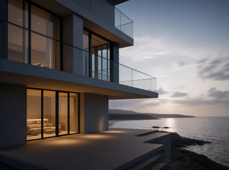 Modern Coastal Villa at Dusk