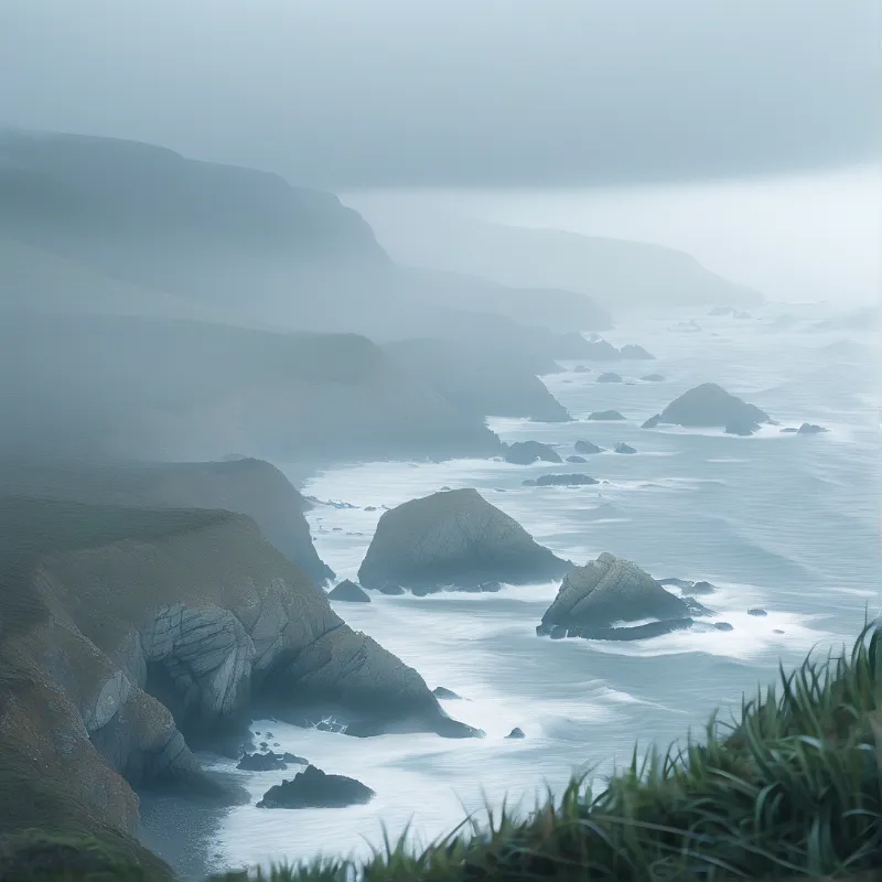 Misty Coastal Cliffs