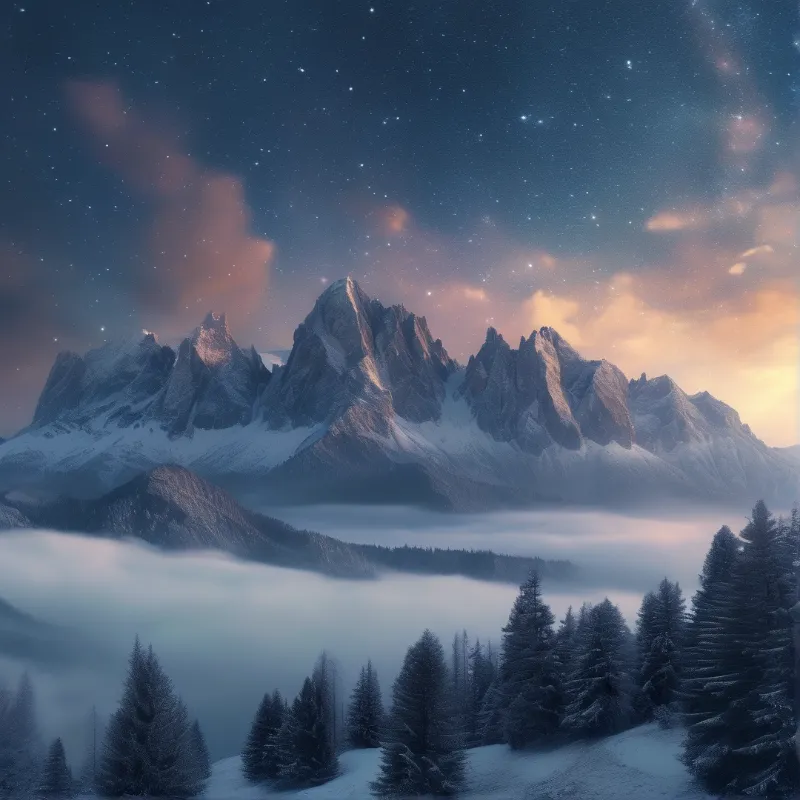 Snowy Mountains Under Stars