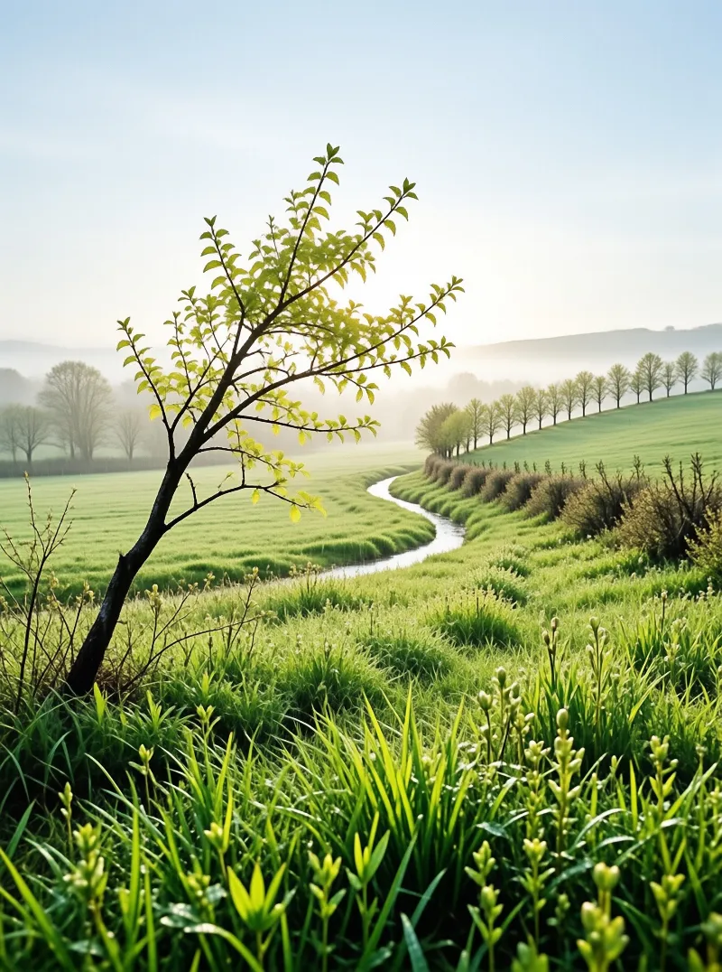 Misty Spring Valley Landscape