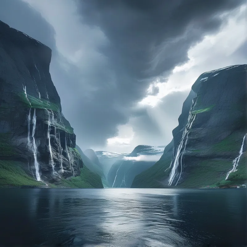 Fjord With Waterfalls