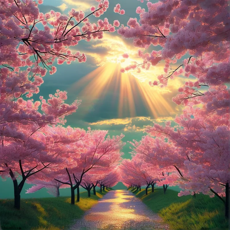 Sunny Cherry Blossom Path