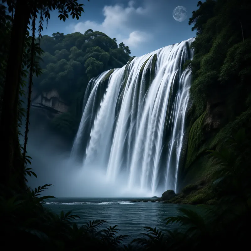 Moonlit Waterfall in Forest