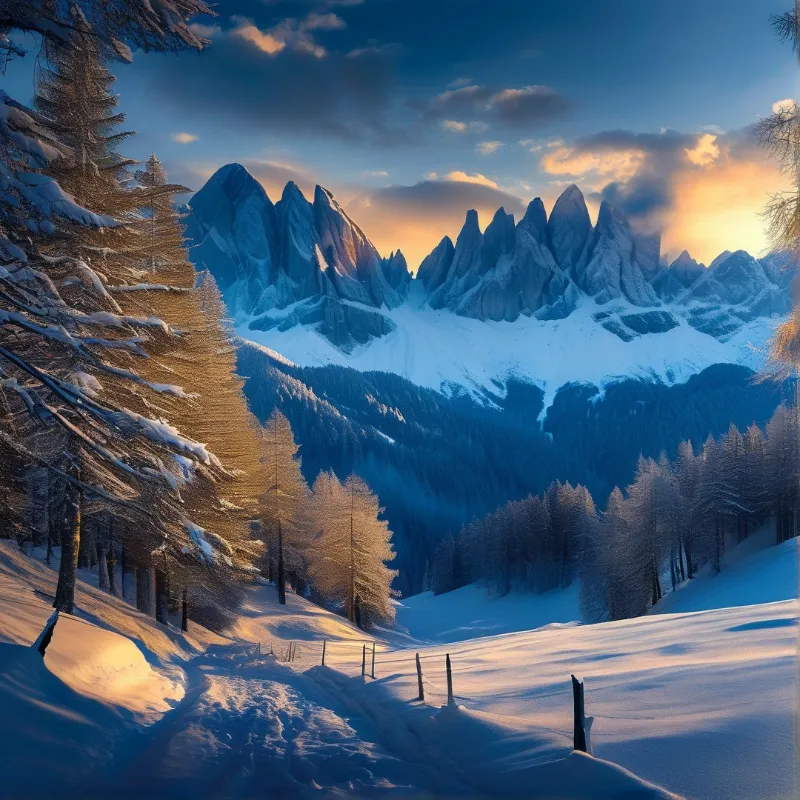 Sunlit Snowy Peaks