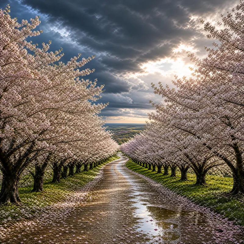 Cherry Blossom Road After Rain