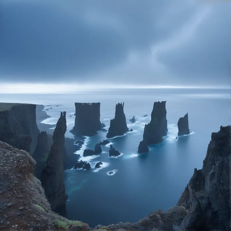 Misty Coastal Sea Stacks