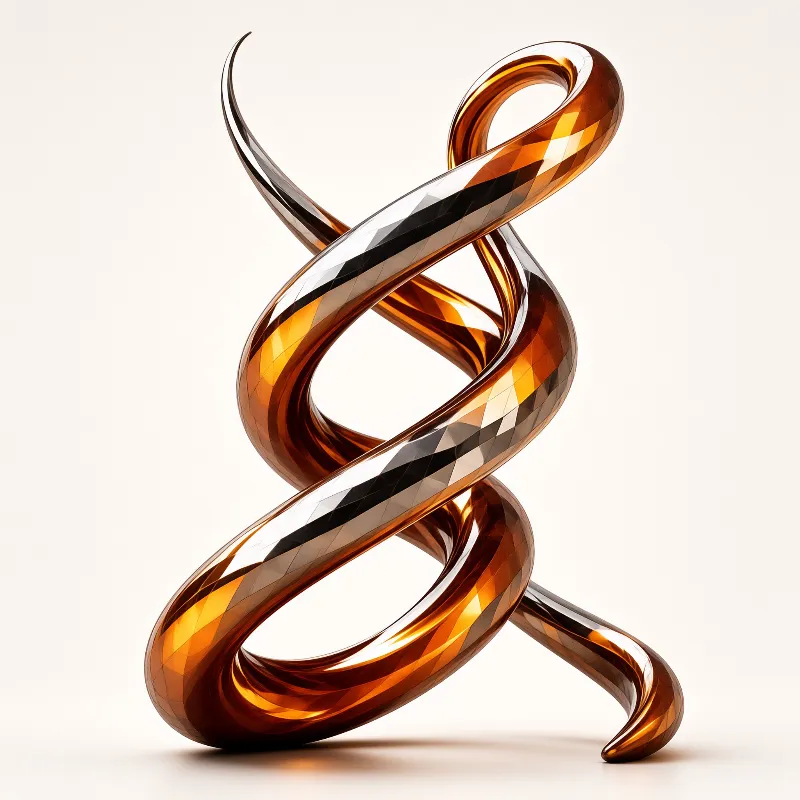 A twisted crystalline structure resembling a double helix glows with warm amber tones against a plain background.