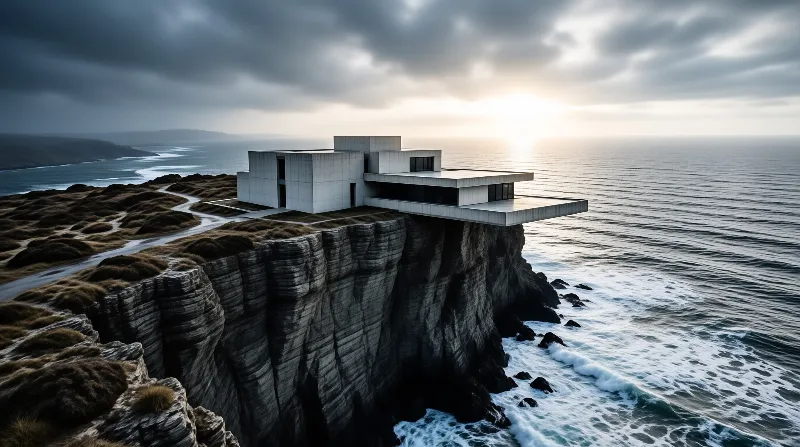 Cliff-Edge Villa in Coastal Storm
