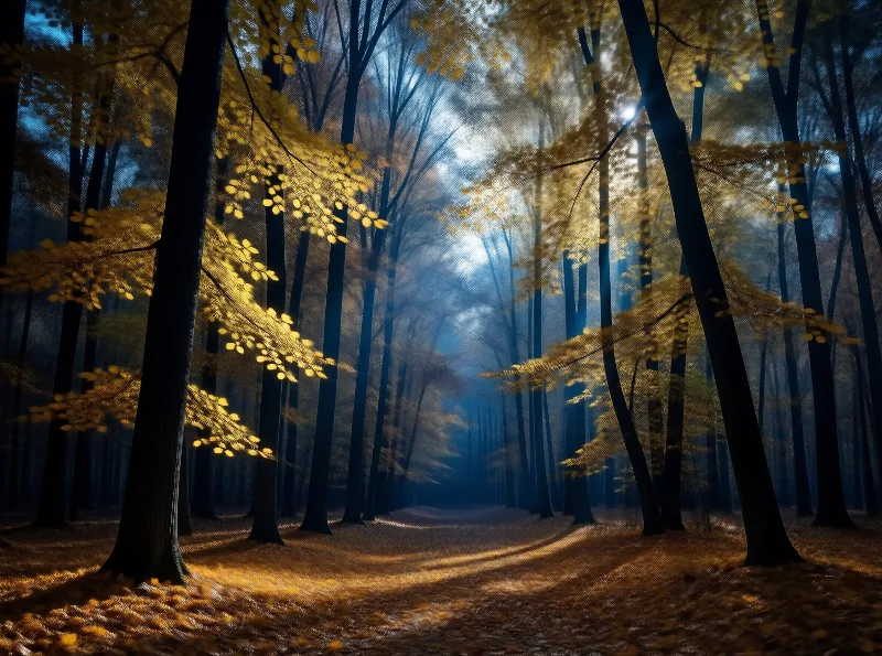 Autumn Forest with Golden Leaves