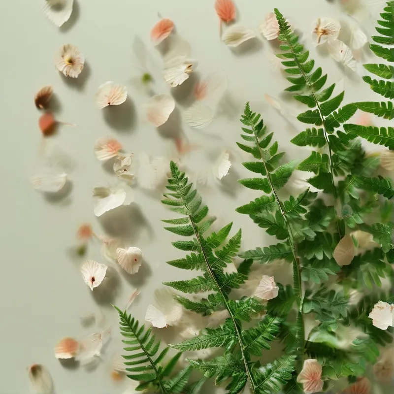 Soft Green Ferns and Blossoms